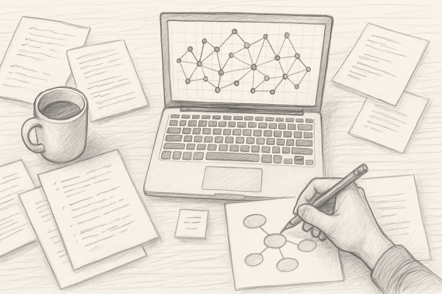 Calm student surrounded by connected notes and ideas symbolising a second brain system.